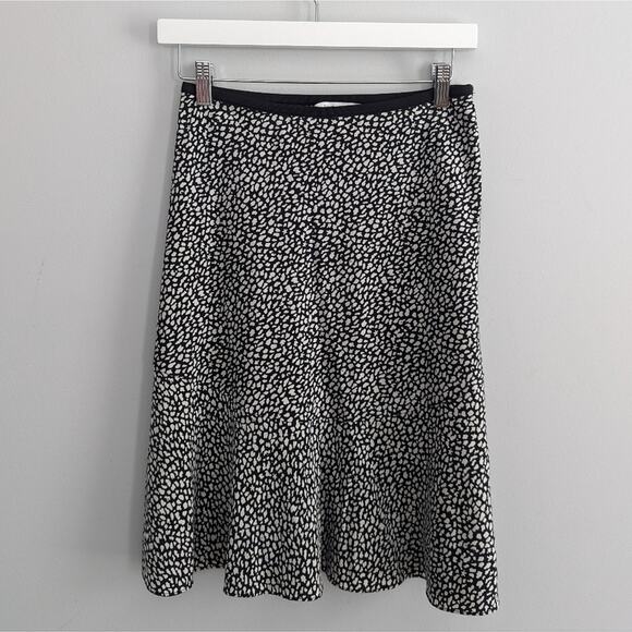 DVF Leopard Black White Isabell Skirt Silk Blend 2 Aline Animal Print Business - Picture 1 of 6